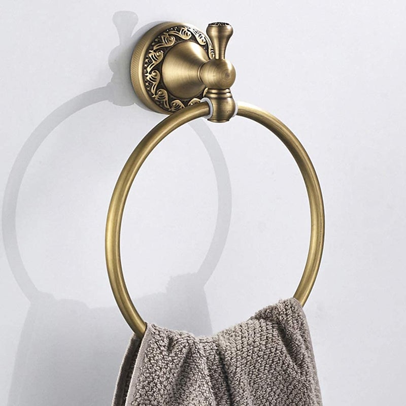 BATHSIR Antique Brass Towel Bar Set, Adjustable Bathroom Accessories Include Expandable Towel Holder Toilet Paper Holder Towel Ring Robe Hook Retro Carved Style Hardware 4 Piece Wall Mount - Image 2